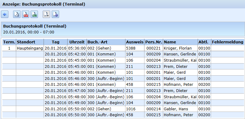 Beispielliste - Buchungsprotokoll (Terminal)