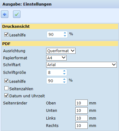 Ausgabe: Einstellungen