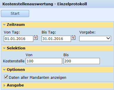 Kostenstellenauswertung - Einzelprotokoll