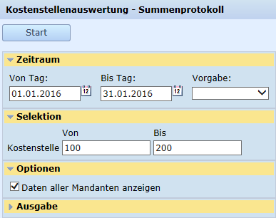 Kostenstellenauswertung - Summenprotokoll