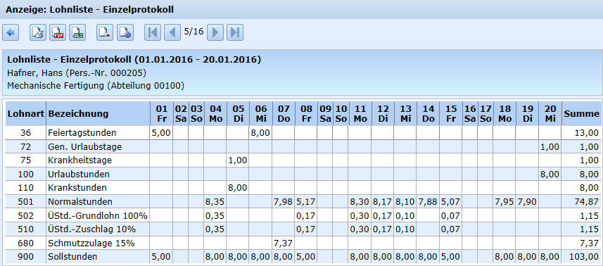 Beispielliste: Lohnliste - Einzelprotokoll