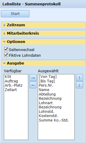 Lohnliste - Summenprotokoll